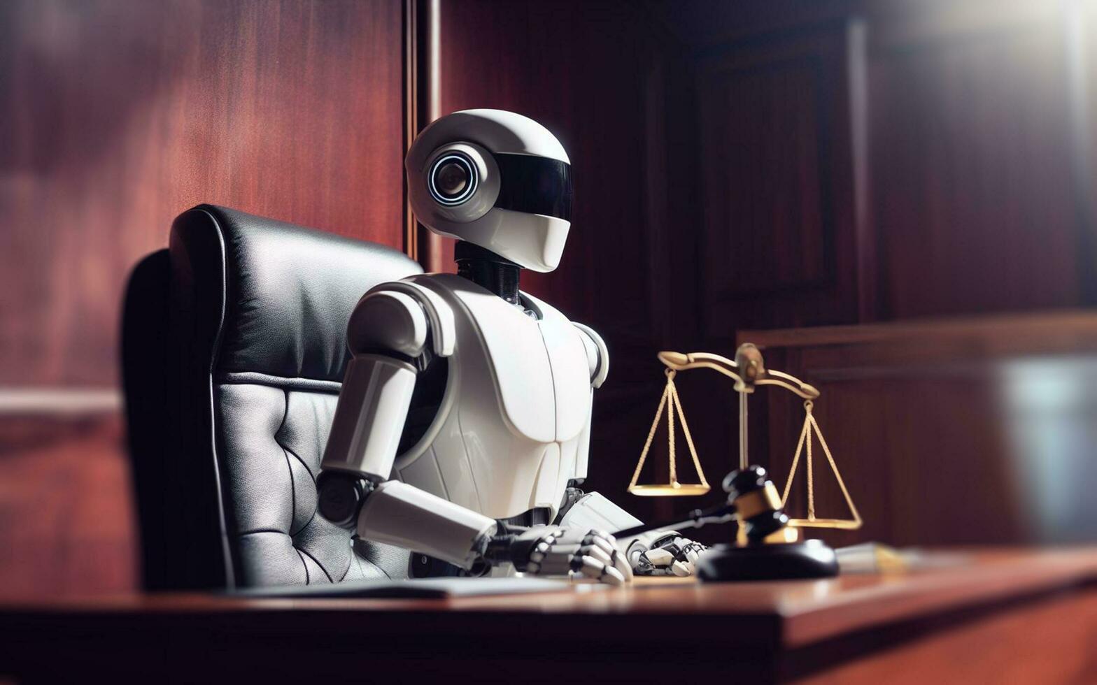 AI generated AI robot judge decides cases modern judicial system Judge with automation from Android photo