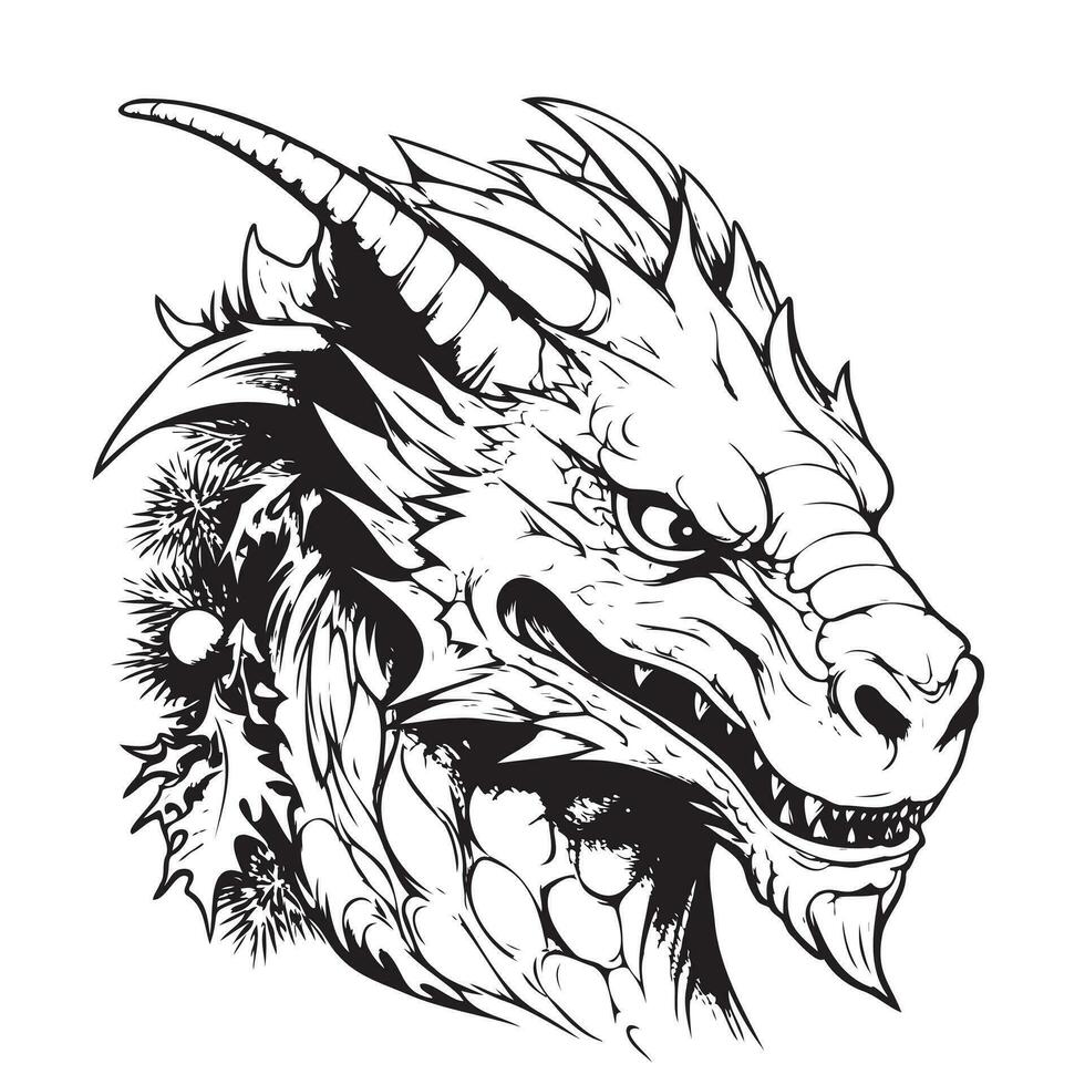 Funny winter character dragon . Vector illustration. outline hand drawing.2024 year dragon according to eastern calendar