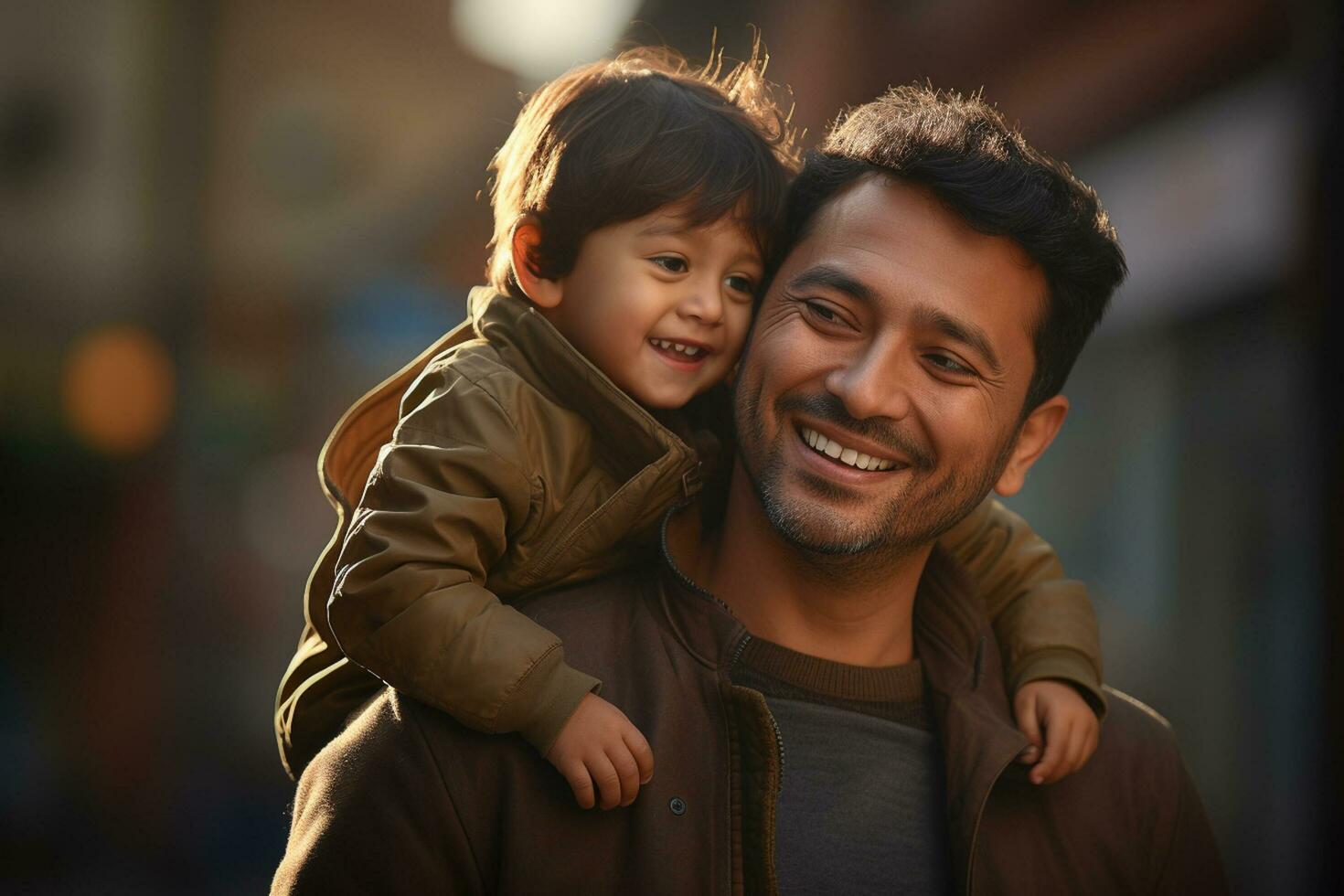 AI generated a father holding his baby bokeh style background photo