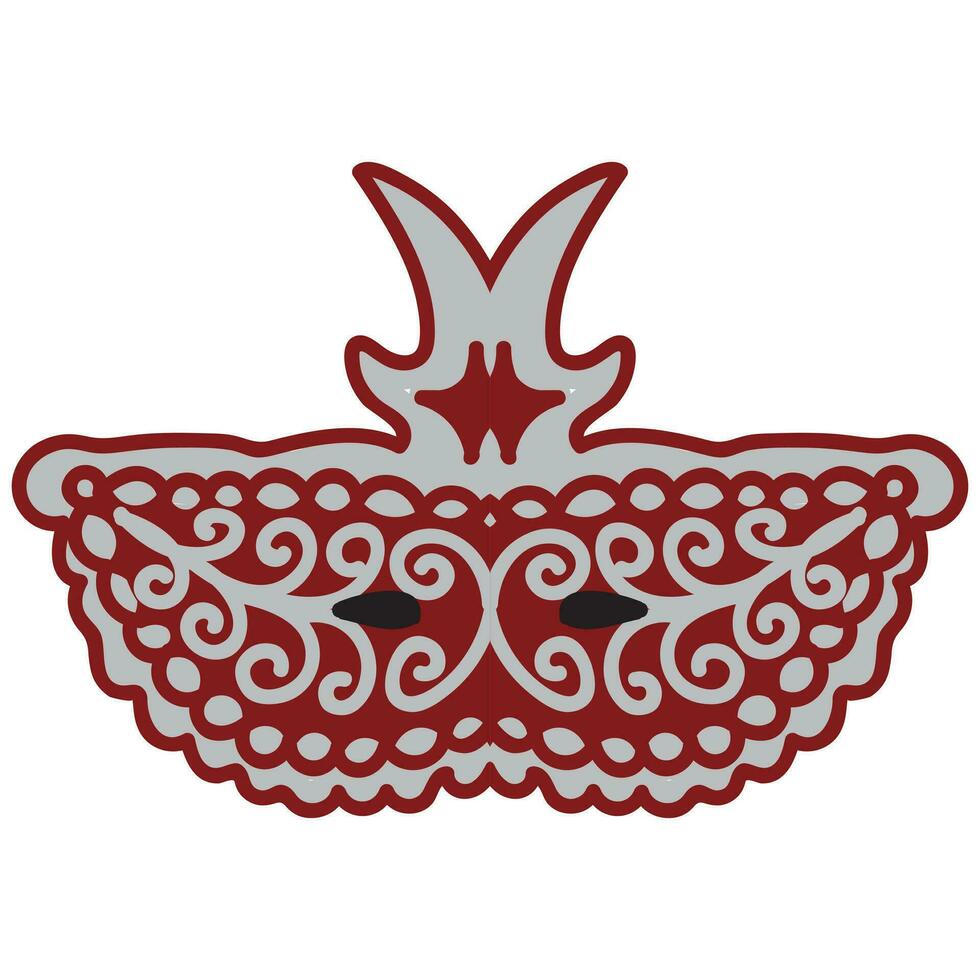 A red masquerade mask decorated with an elegant silver pattern. Vector illustration isolated on white background.