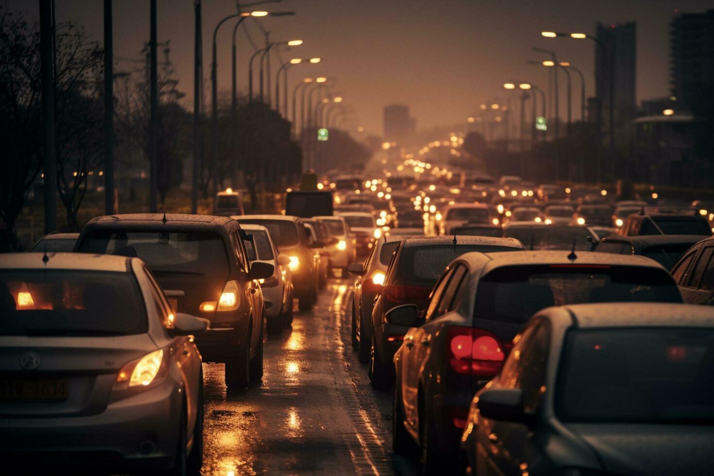 AI generated traffic jam on the street bokeh style background photo