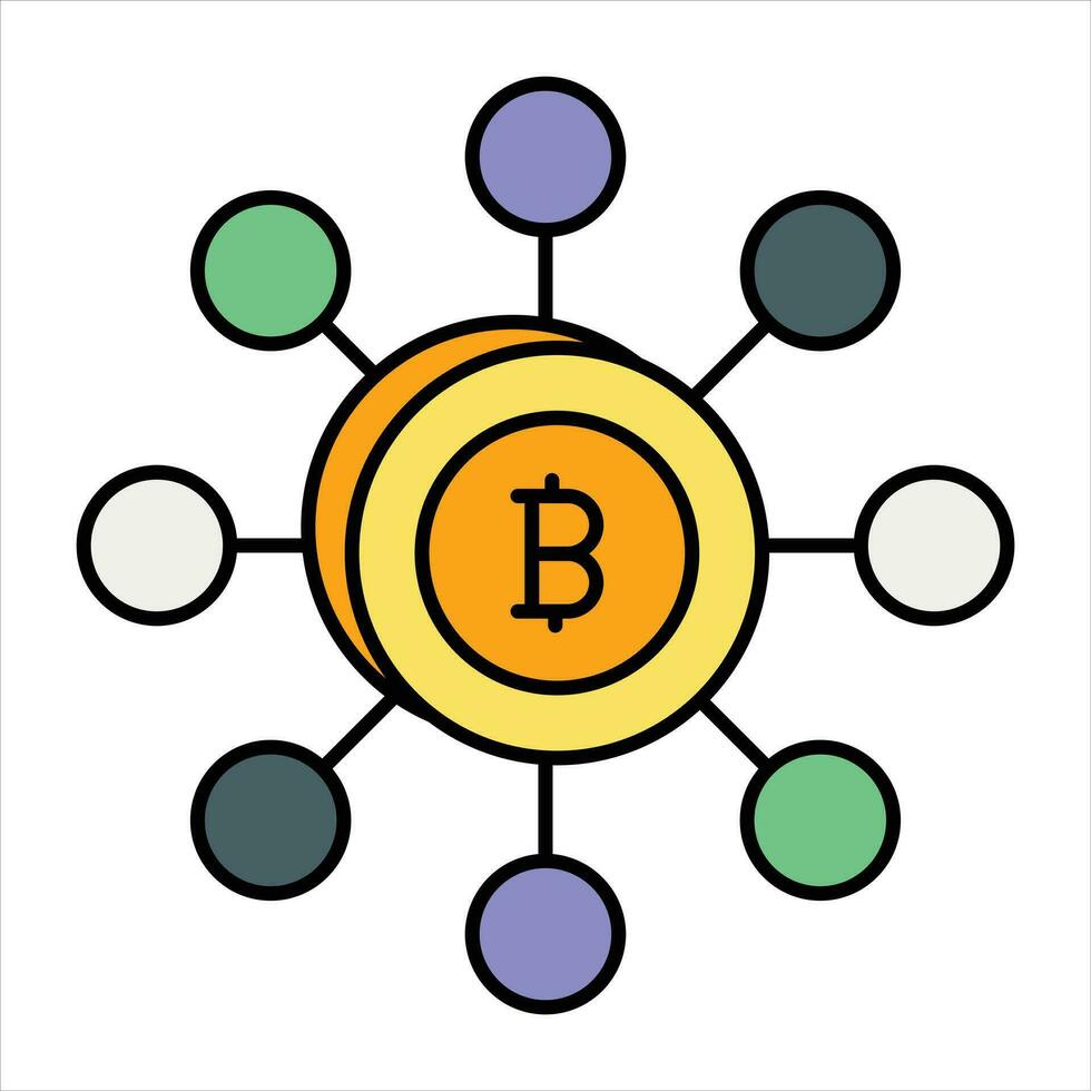 bitcoin networking color outline icon design style vector