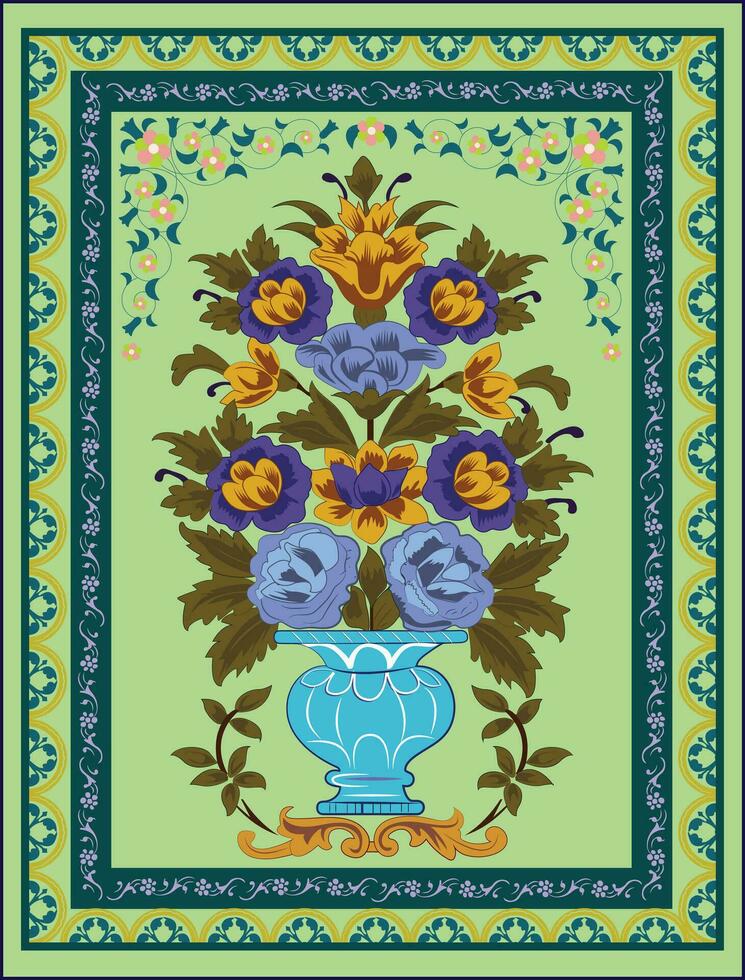 Mughal flower pattern with blue background,Textile, vector