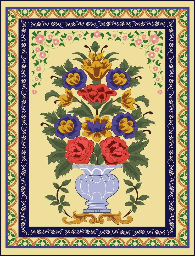 Mughal flor modelo con azul fondo, textil, vector