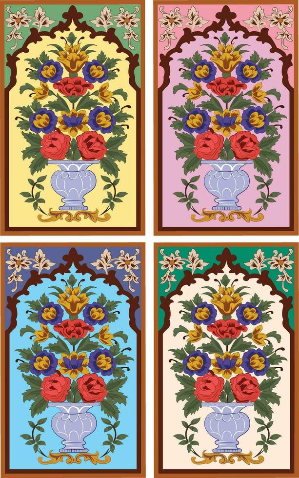 indio Mughal flor motivo antecedentes borde, sin costura floral pared modelo de el Mughal era, Mughal tradicional vistoso arco portón vector patrón,