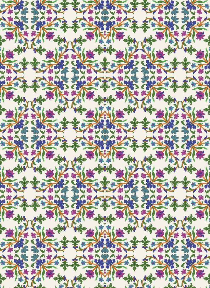 Mughal flower pattern with blue background,Textile, vector