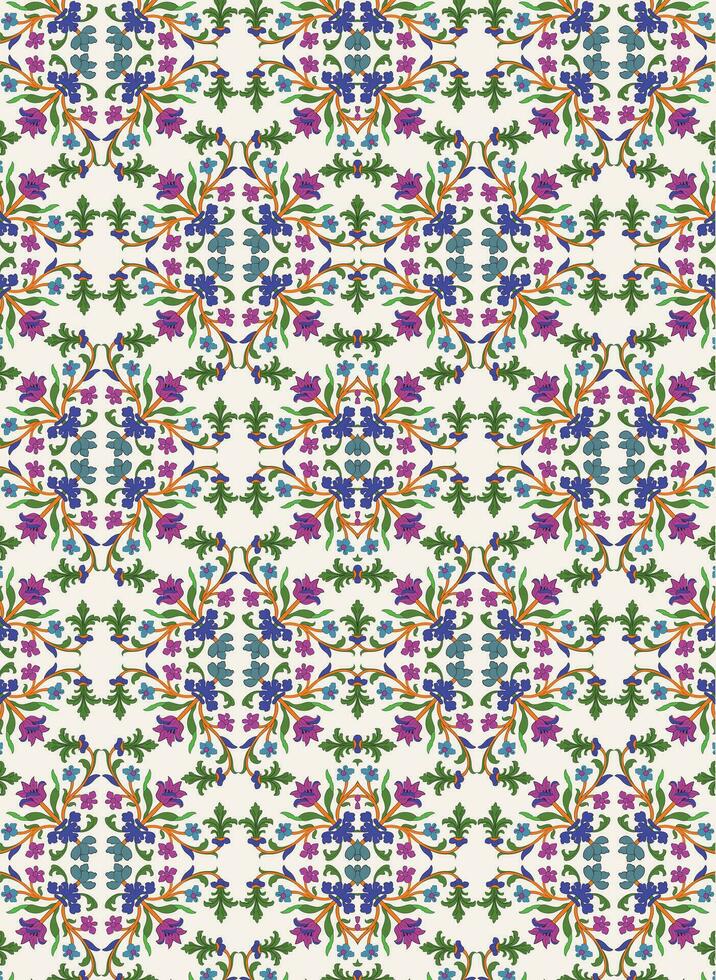 Mughal flor modelo con azul fondo, textil, vector