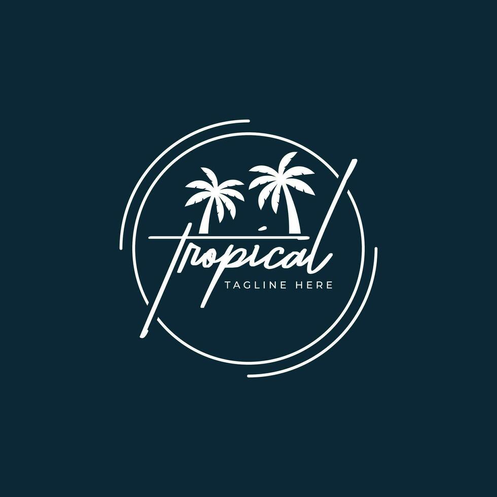 Tropical wordmark logo design creative text logo ocean palm tree vector