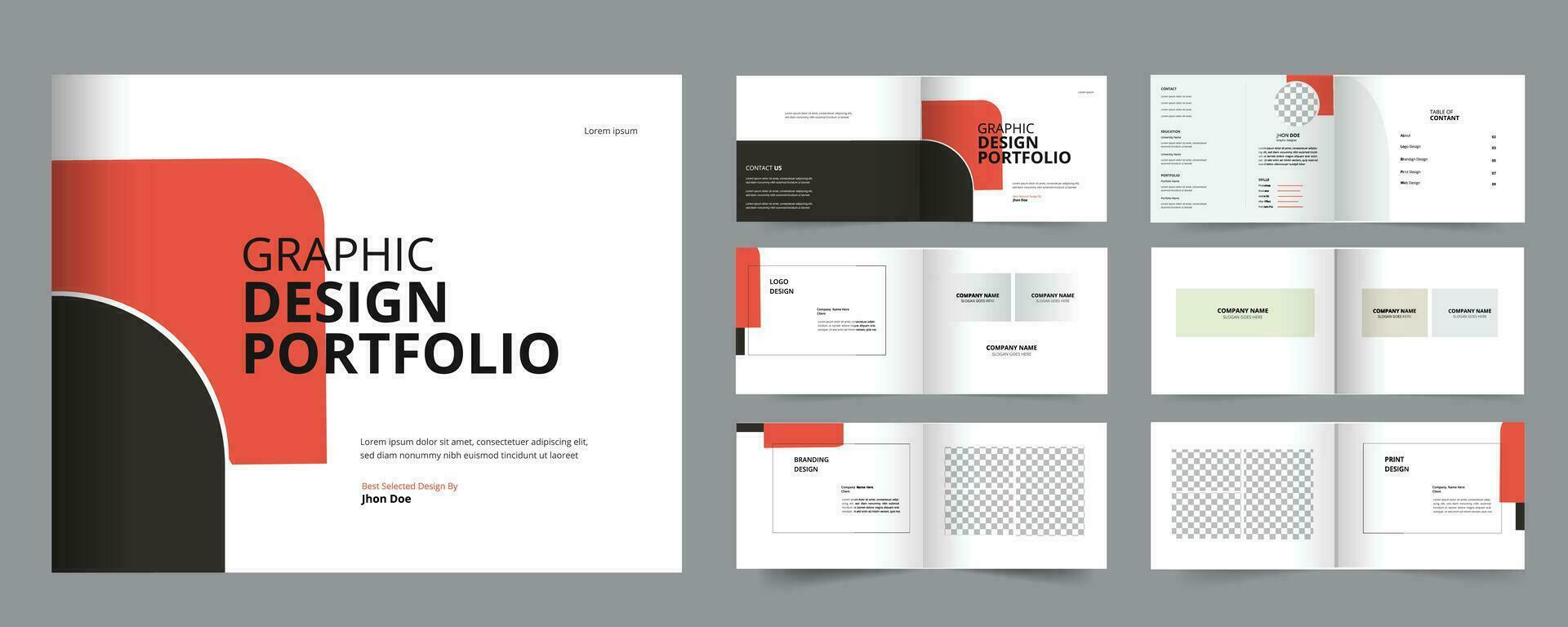 Graphic design portfolio template, Editable vector Professional A5 size Graphic Designer Portfolio