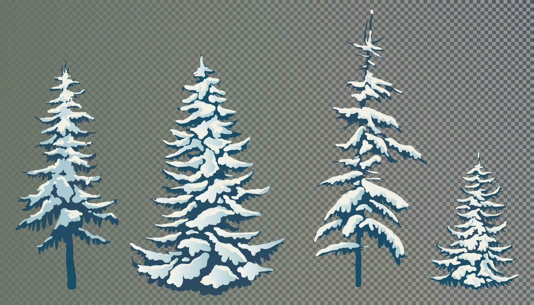 Realistic vector illustration of a spruce tree in the snow. Green fluffy pine. Winter snow-covered trees. Elements for the Christmas scene.