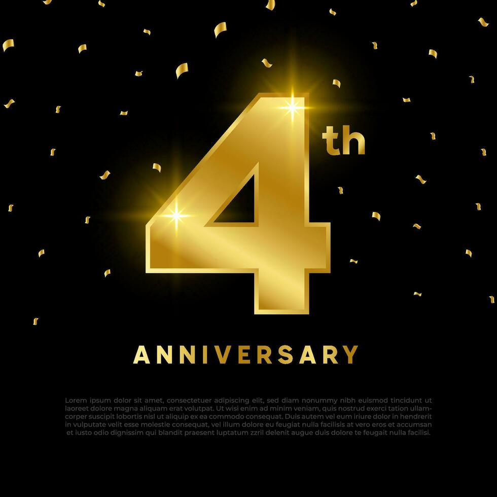 4th anniversary celebration with gold glitter color and black background. Vector design for celebrations, invitation cards and greeting cards.