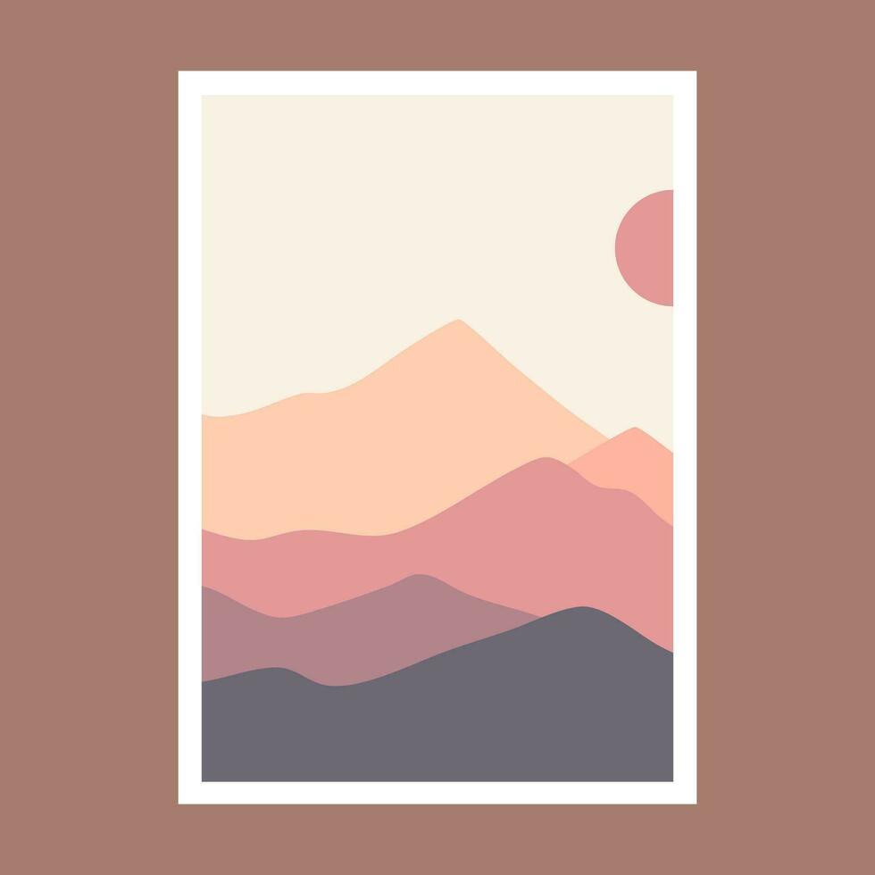 Posters with mountain landscape concept and pastel colors. Great design for social media, prints, wall decoration. Vector illustration