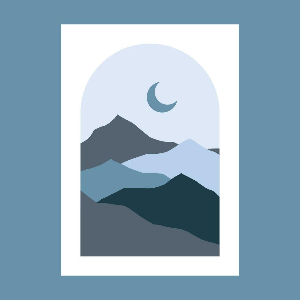 Posters with mountain landscape concept and pastel colors. Great design for social media, prints, wall decoration. Vector illustration