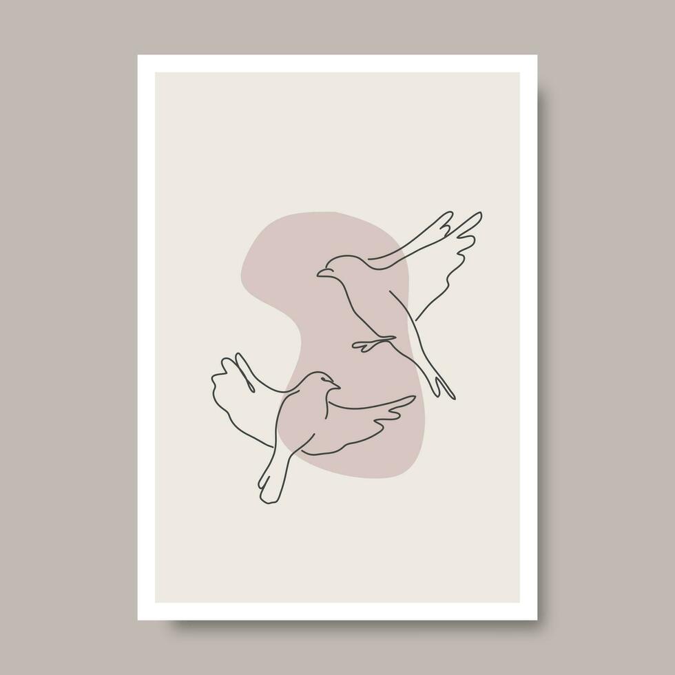 Hand drawn bird decoration art. Animal background with abstract shapes in black outline style. Abstract Art Design for print, cover, wallpaper, minimal and natural wall art. vector