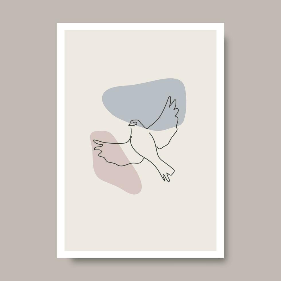 Hand drawn bird decoration art. Animal background with abstract shapes in black outline style. Abstract Art Design for print, cover, wallpaper, minimal and natural wall art. vector