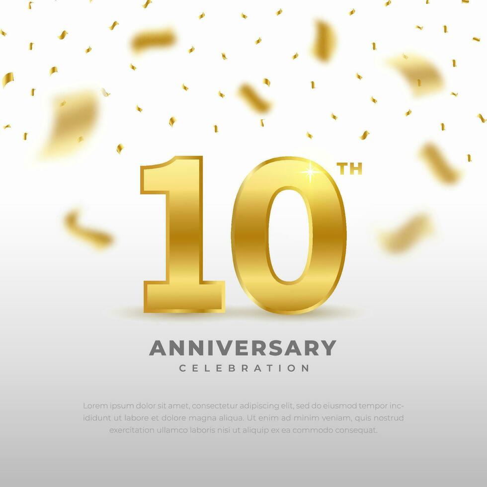10 aniversario celebracion con oro Brillantina color y blanco antecedentes. vector diseño para celebraciones, invitación tarjetas y saludo tarjetas