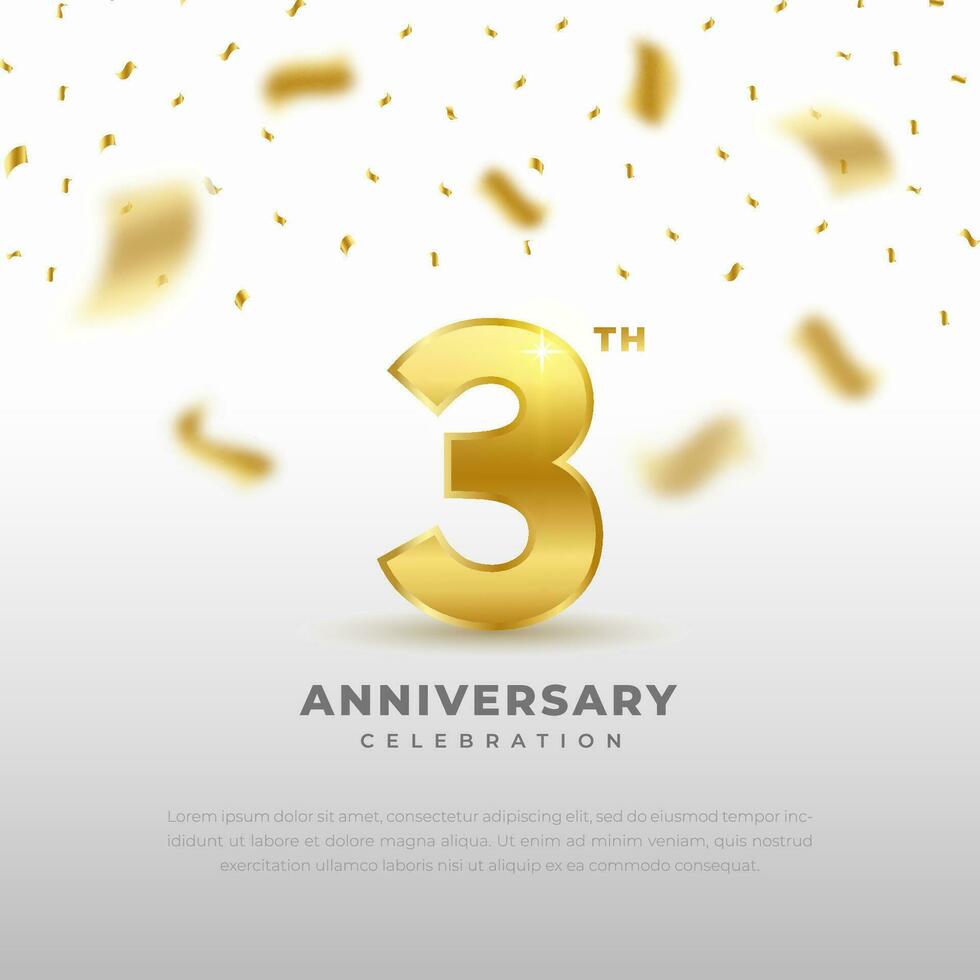 3º aniversario celebracion con oro Brillantina color y blanco antecedentes. vector diseño para celebraciones, invitación tarjetas y saludo tarjetas