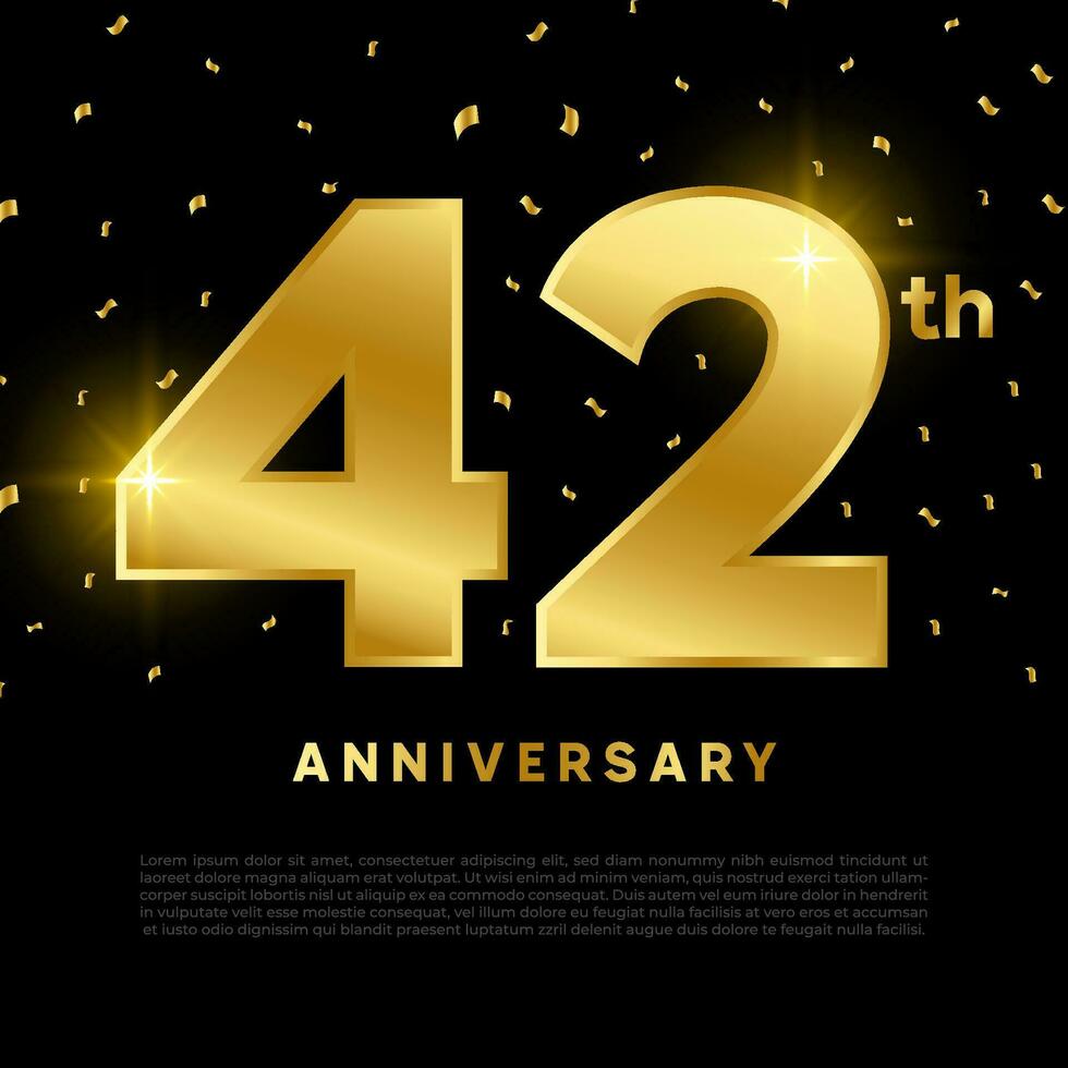 42th anniversary celebration with gold glitter color and black background. Vector design for celebrations, invitation cards and greeting cards.