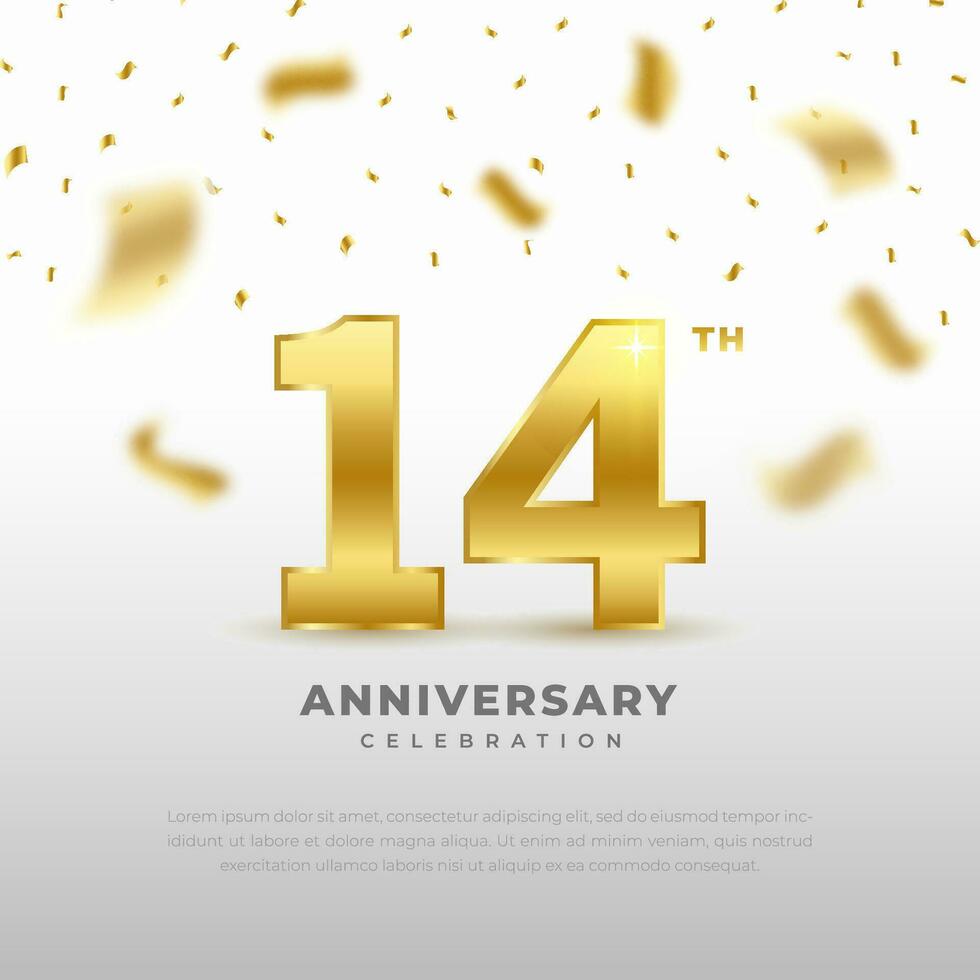 14th anniversary celebration with gold glitter color and black background. Vector design for celebrations, invitation cards and greeting cards.