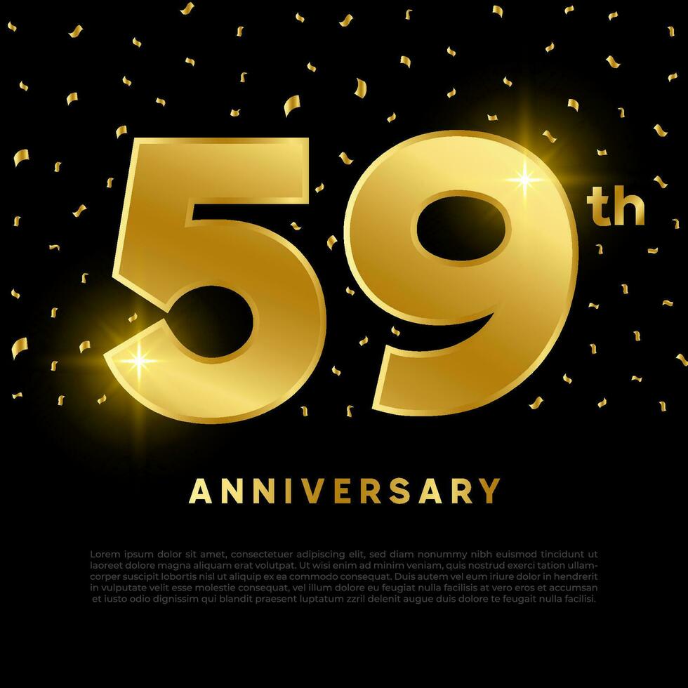 59th anniversary celebration with gold glitter color and black background. Vector design for celebrations, invitation cards and greeting cards.