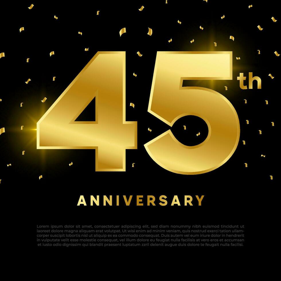 45 aniversario celebracion con oro Brillantina color y negro antecedentes. vector diseño para celebraciones, invitación tarjetas y saludo tarjetas