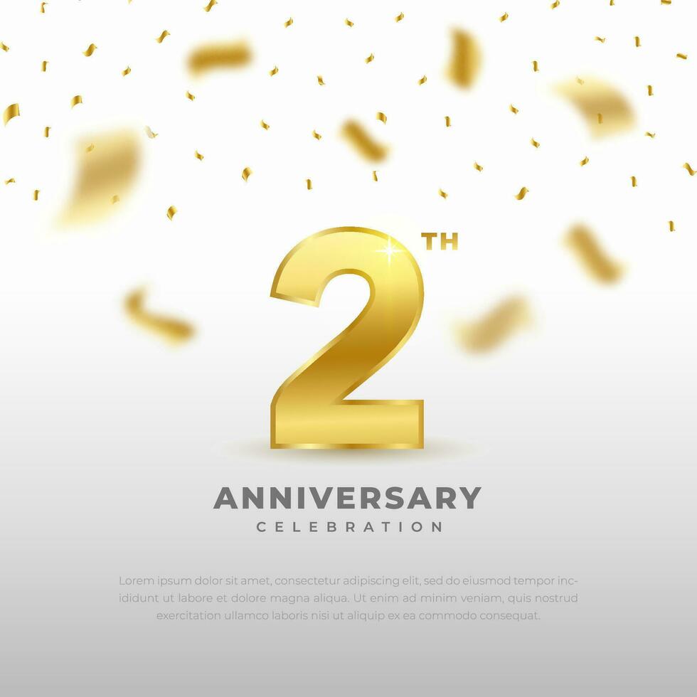 2º aniversario celebracion con oro Brillantina color y blanco antecedentes. vector diseño para celebraciones, invitación tarjetas y saludo tarjetas