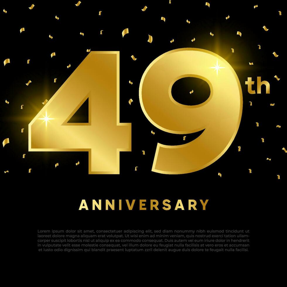 49th anniversary celebration with gold glitter color and black background. Vector design for celebrations, invitation cards and greeting cards.