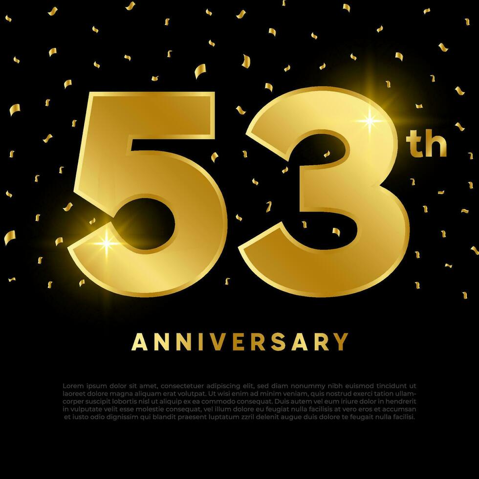 53th anniversary celebration with gold glitter color and black background. Vector design for celebrations, invitation cards and greeting cards.