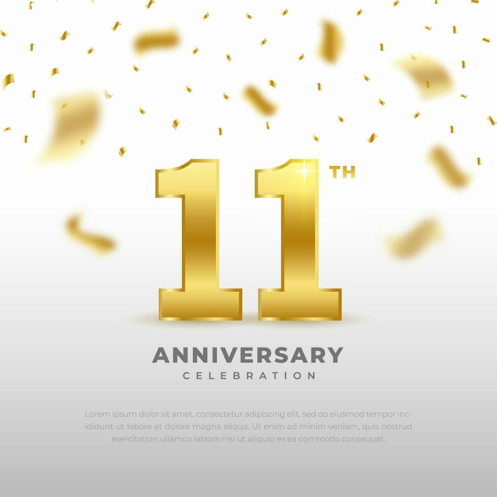 11th anniversary celebration with gold glitter color and white background. Vector design for celebrations, invitation cards and greeting cards.