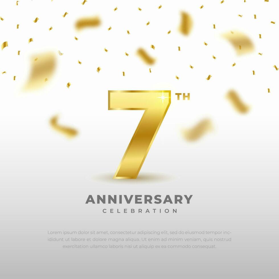7mo aniversario celebracion con oro Brillantina color y blanco antecedentes. vector diseño para celebraciones, invitación tarjetas y saludo tarjetas