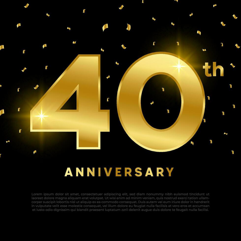 40th anniversary celebration with gold glitter color and black background. Vector design for celebrations, invitation cards and greeting cards.