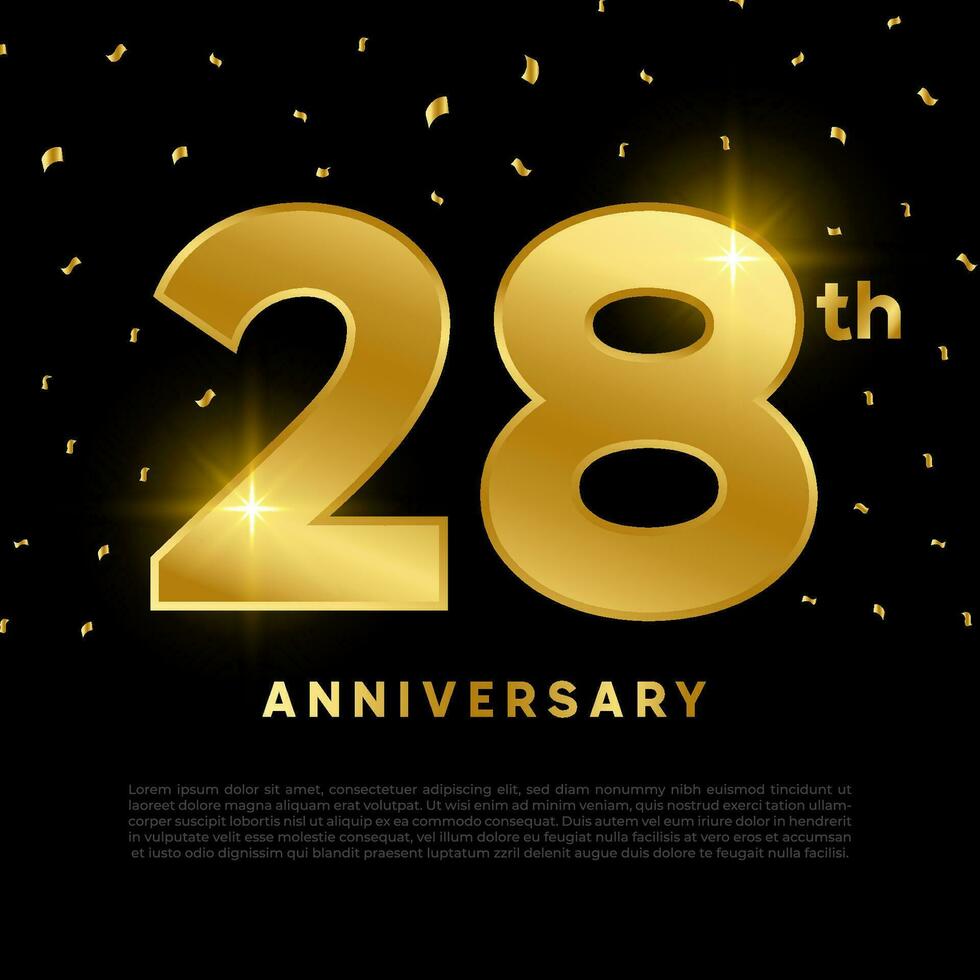 28 aniversario celebracion con oro Brillantina color y negro antecedentes. vector diseño para celebraciones, invitación tarjetas y saludo tarjetas