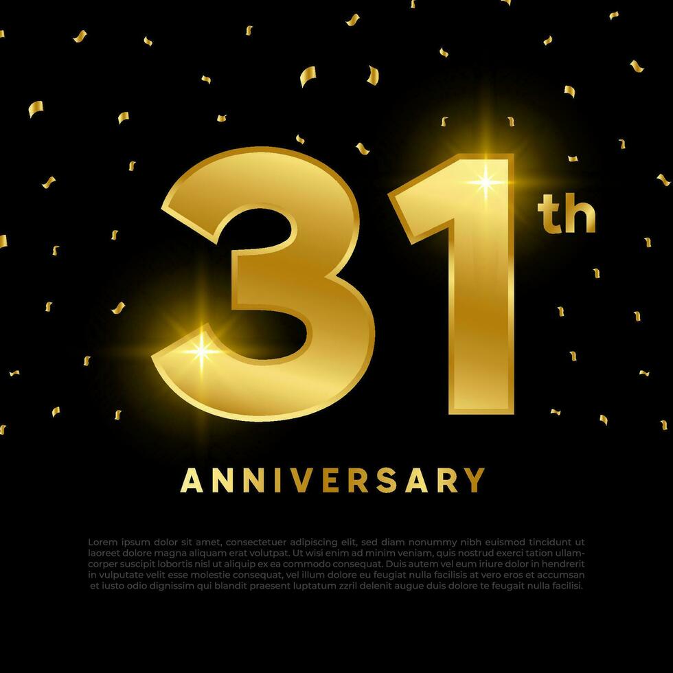 31th anniversary celebration with gold glitter color and black background. Vector design for celebrations, invitation cards and greeting cards.