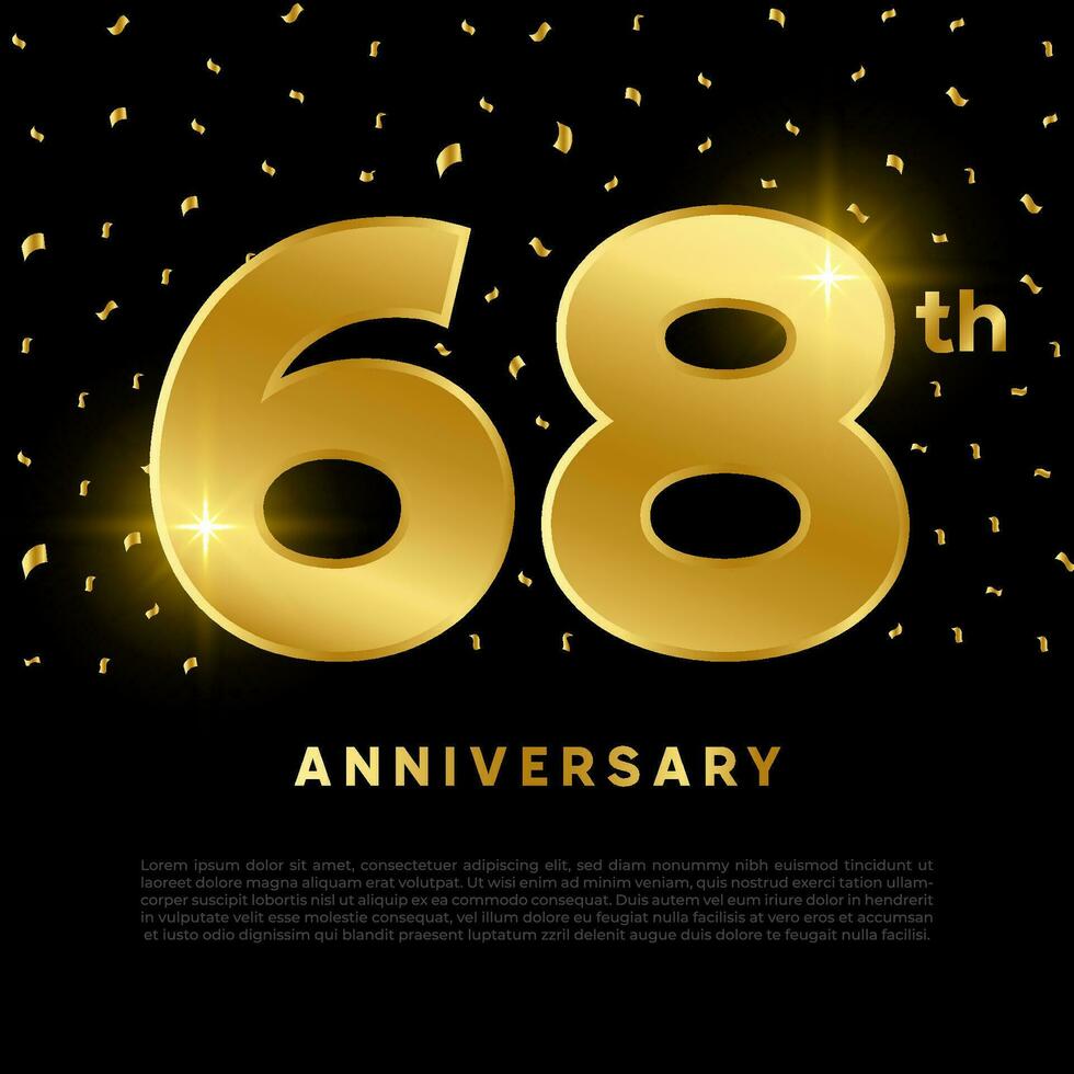 68º aniversario celebracion con oro Brillantina color y negro antecedentes. vector diseño para celebraciones, invitación tarjetas y saludo tarjetas