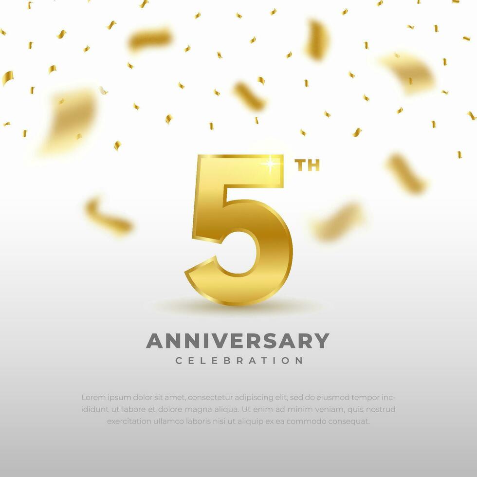 5to aniversario celebracion con oro Brillantina color y blanco antecedentes. vector diseño para celebraciones, invitación tarjetas y saludo tarjetas