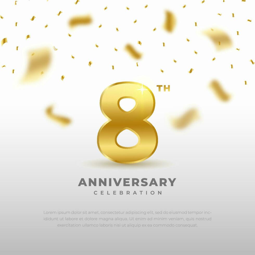 8vo aniversario celebracion con oro Brillantina color y blanco antecedentes. vector diseño para celebraciones, invitación tarjetas y saludo tarjetas