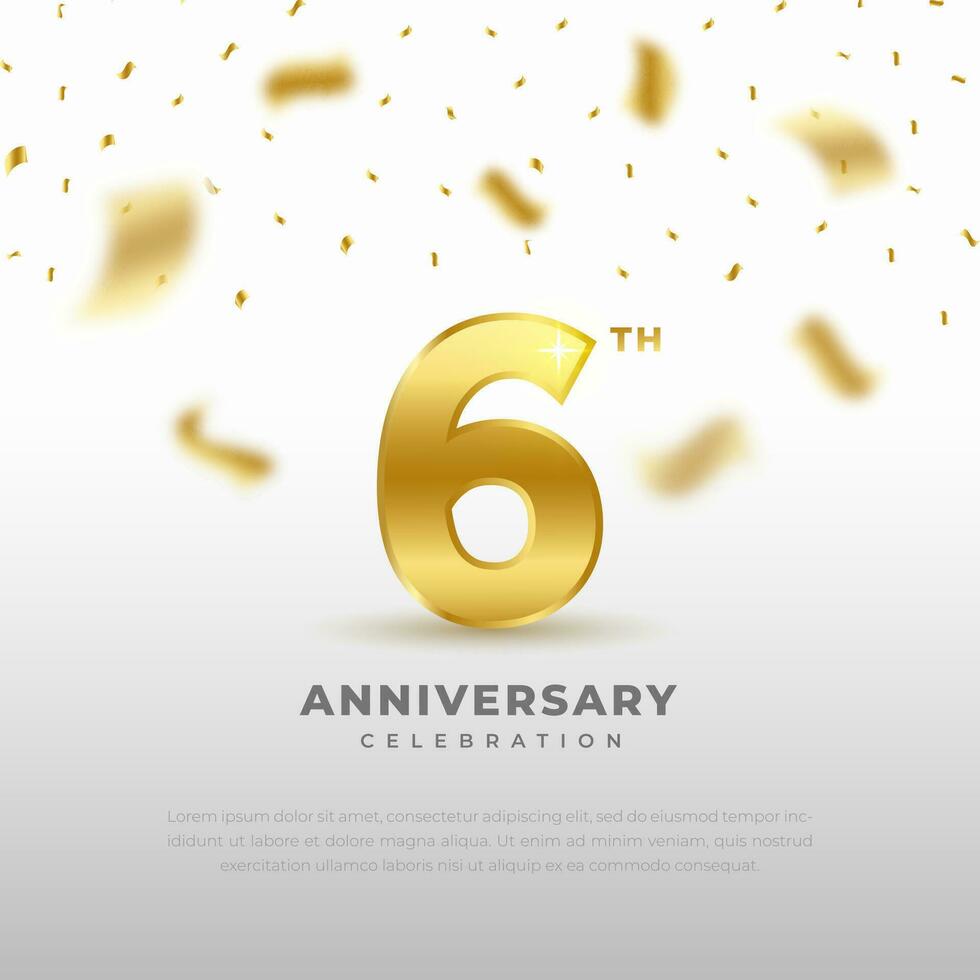 6th anniversary celebration with gold glitter color and white background. Vector design for celebrations, invitation cards and greeting cards.