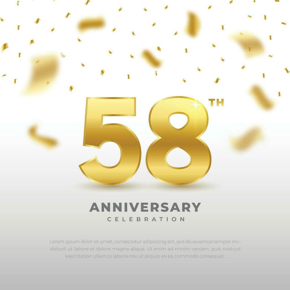 58th anniversary celebration with gold glitter color and white background. Vector design for celebrations, invitation cards and greeting cards.