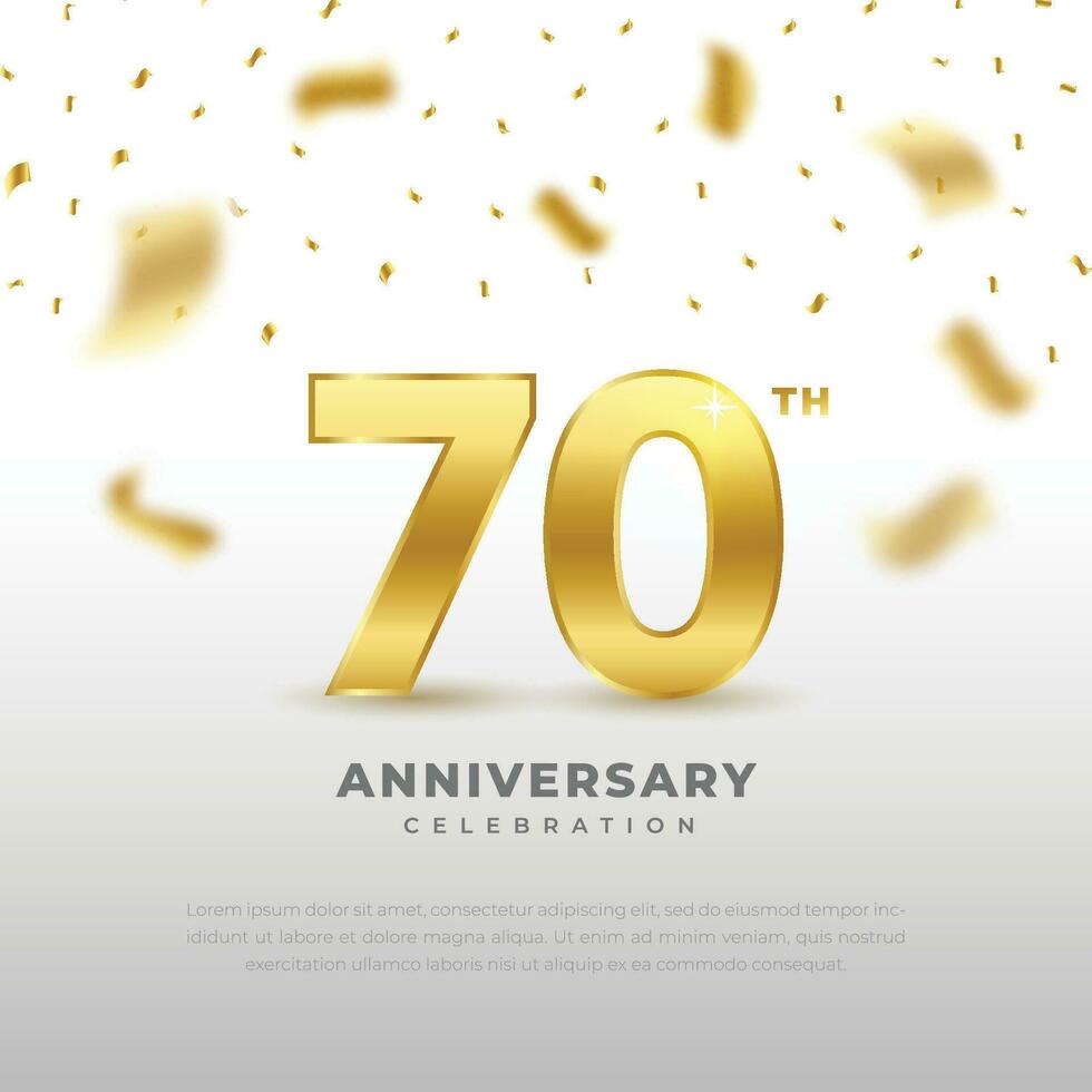 70th anniversary celebration with gold glitter color and black background. Vector design for celebrations, invitation cards and greeting cards.