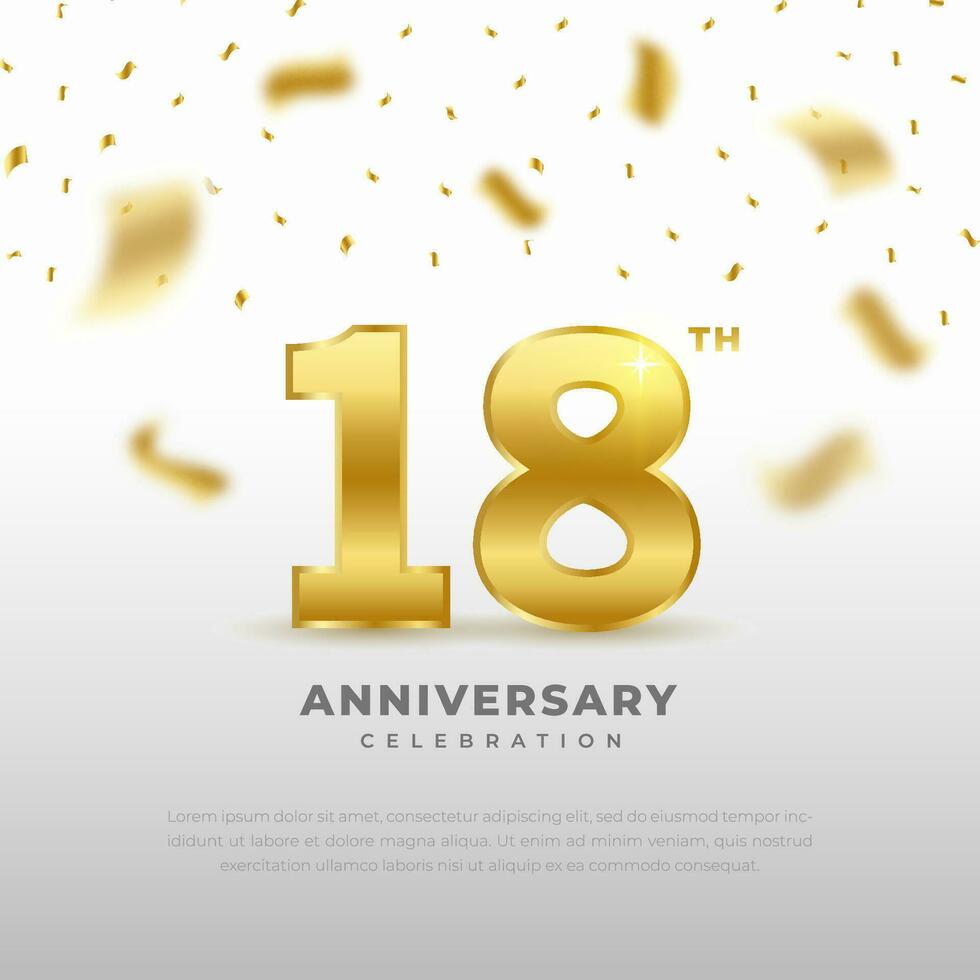 18th anniversary celebration with gold glitter color and white background. Vector design for celebrations, invitation cards and greeting cards.