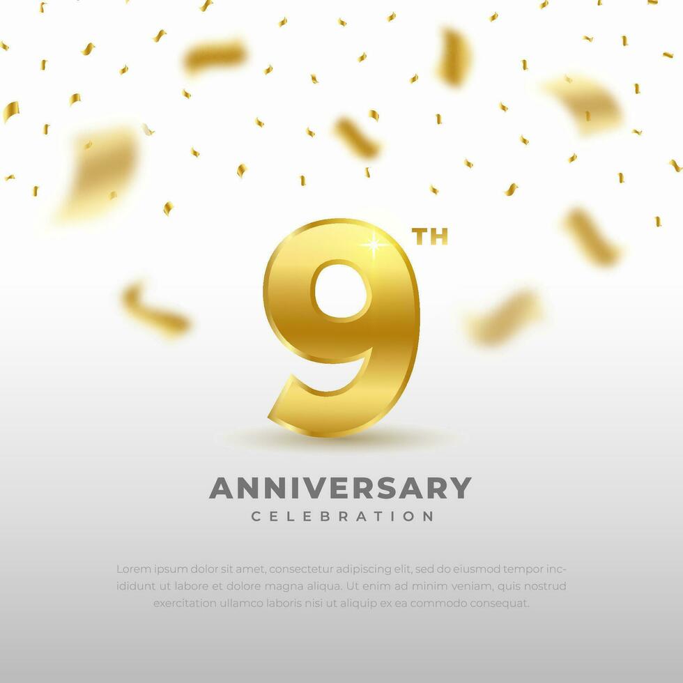 Noveno aniversario celebracion con oro Brillantina color y blanco antecedentes. vector diseño para celebraciones, invitación tarjetas y saludo tarjetas