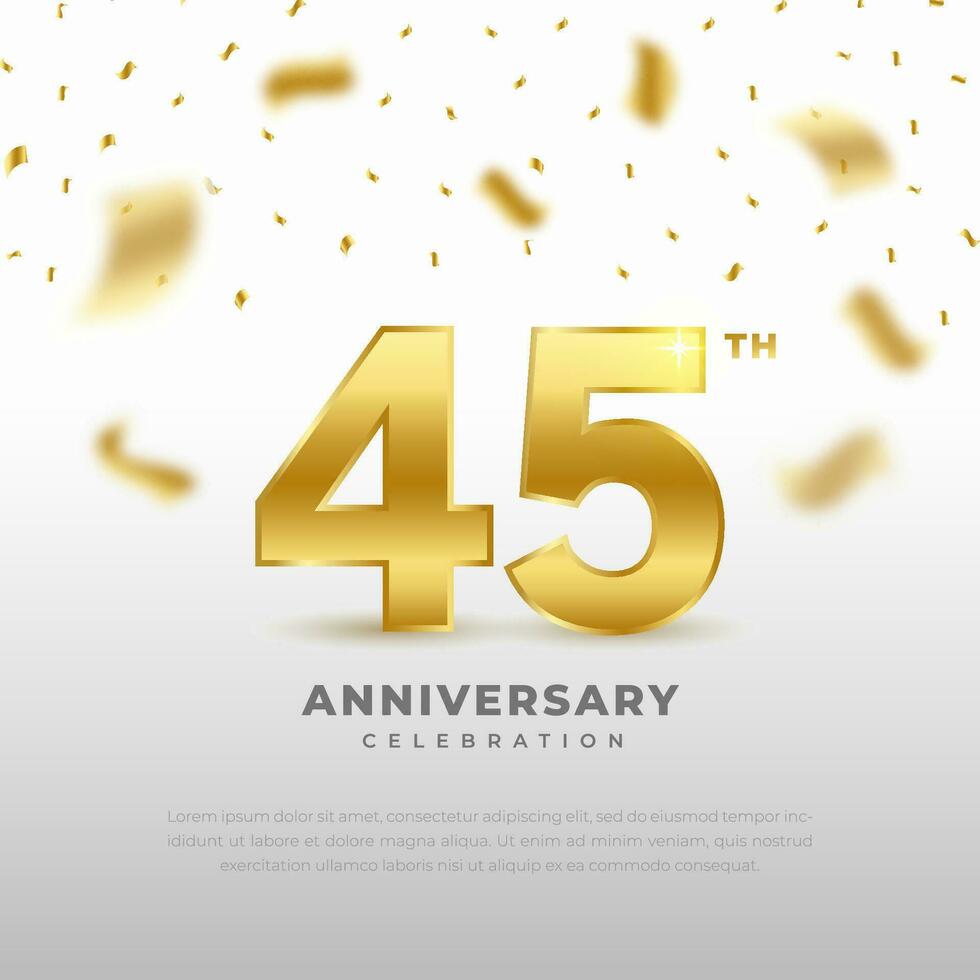 45 aniversario celebracion con oro Brillantina color y blanco antecedentes. vector diseño para celebraciones, invitación tarjetas y saludo tarjetas