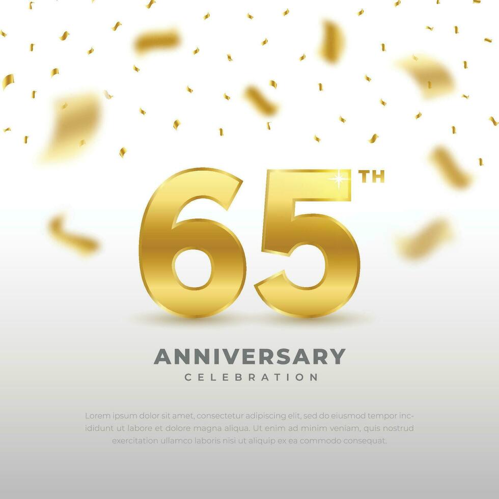 65th anniversary celebration with gold glitter color and white background. Vector design for celebrations, invitation cards and greeting cards.