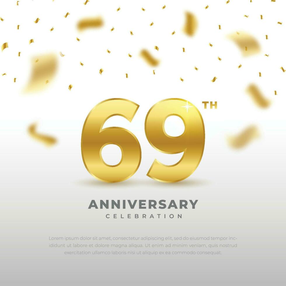 69th anniversary celebration with gold glitter color and black background. Vector design for celebrations, invitation cards and greeting cards.