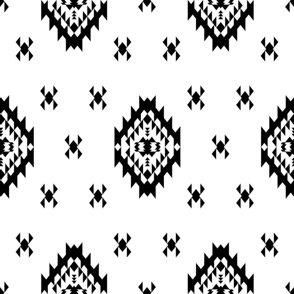 Aztec and Navajo seamless repeat pattern. Figure tribal embroidery. Ethnic geometric abstract backdrop. Black and white. Design for fabric, textile, ornament, clothing, background, wrapping, batik. vector
