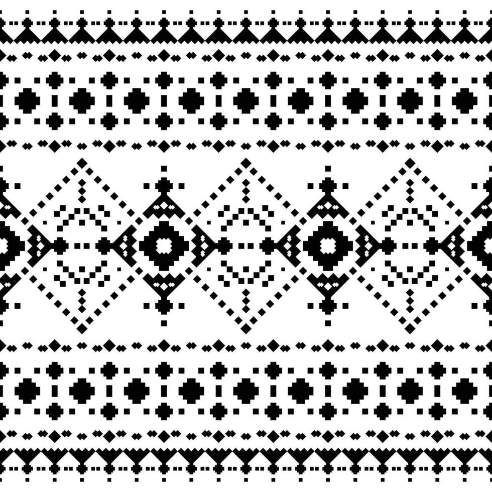 Ethnic oriental motif. Tribal style seamless pixel pattern. Geometric abstract vector illustration. Black and white colors. Design for fabric, textile, ornament, clothing, background, wrapping, batik.