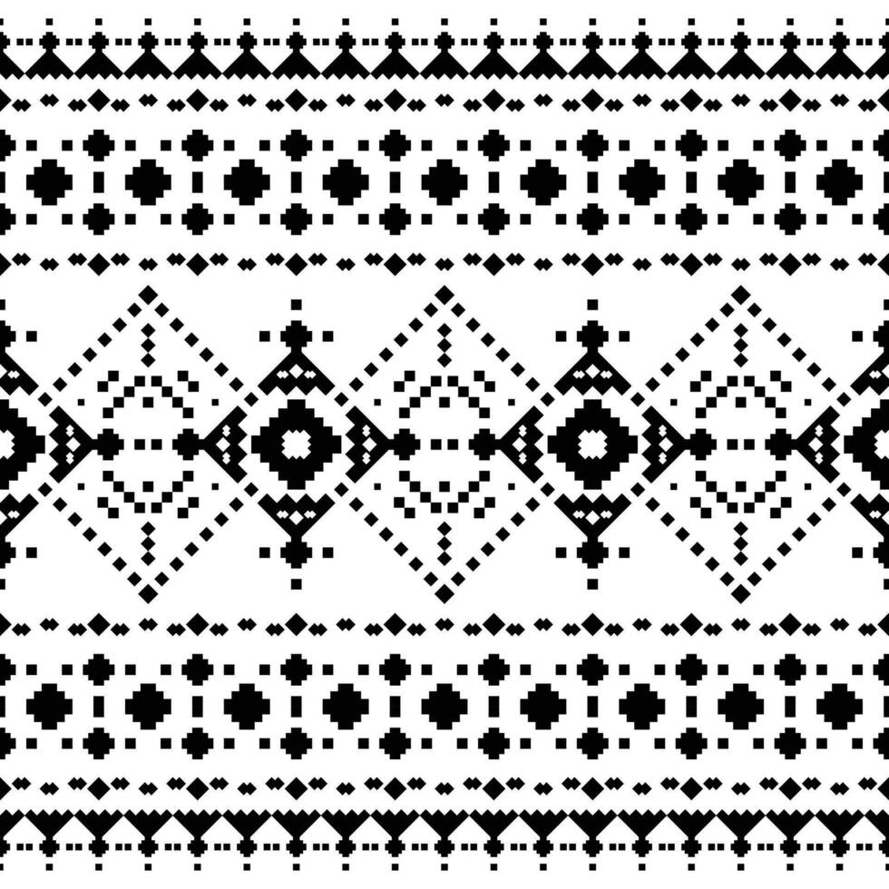 Ethnic oriental motif. Tribal style seamless pixel pattern. Geometric abstract vector illustration. Black and white colors. Design for fabric, textile, ornament, clothing, background, wrapping, batik.