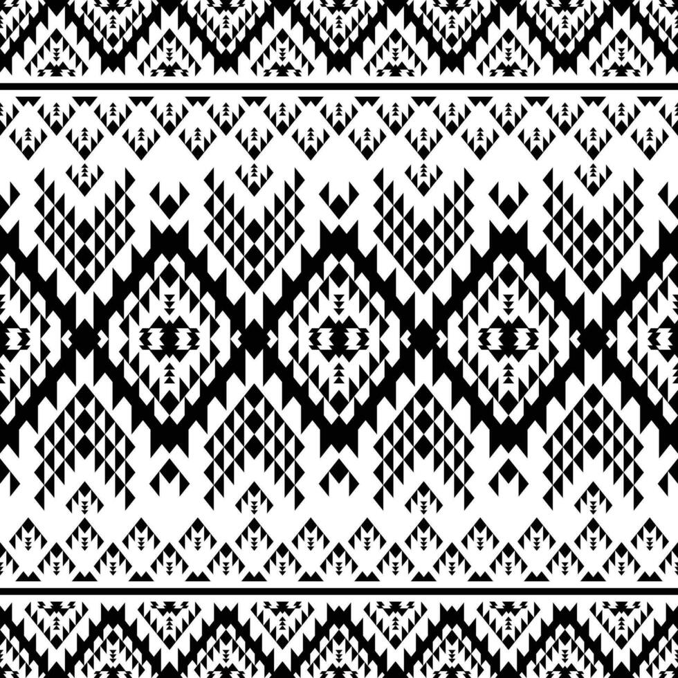 Aztec and Navajo motif. Seamless ethnic retro pattern. Border embroidery with Native American tribal. Black and white. Design for fabric, textile, ornament, clothing, background, wrapping, batik. vector