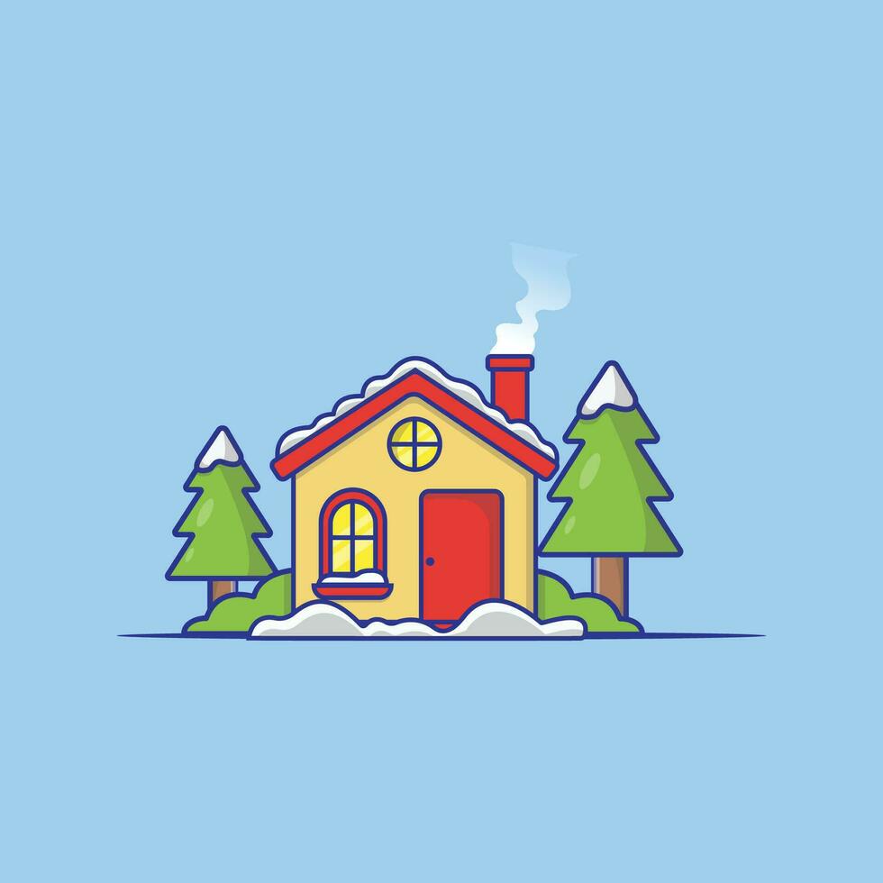 House with Snow Vector Illustration Winter Concept Design Isolated Vector Flat Design