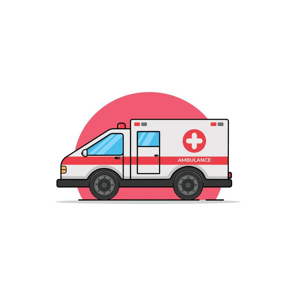 Emergency Ambulance Cartoon Vector Illustration. Car Transportation Icon Concept Isolated Vector. Flat Design